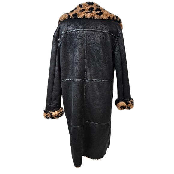 Avec Les Filles Crackle Faux Suede Animal Print Sherpa Midi Coat Size Medium - Picture 6 of 11